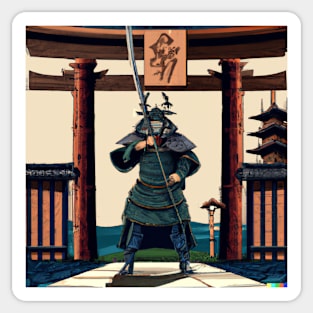 Japanese Samurai in front of Torii Gate Sticker